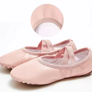 Pink Ballet Shoes Soft Cotton Lining Leather Upper for Girls