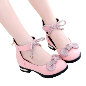 Pink Bow Princess Style Soft Sole Kids Shoes for Girls Summer Spring Outdoor Mary Jane Pumps Girls High Heel Sandals