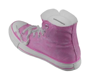 Pink Canvas Look Hi-Top Sneaker Coin Piggy Bank Custom Resin Hom Decor Shoe Statue Piggy Bank Kids Gift