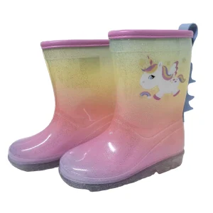 Pink Cartoon Kids PVC Unicorn Water Proof Boots Colorful Topline Transparent Girls