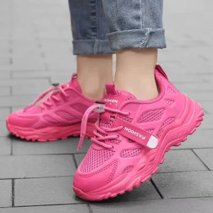 Pink High Quality Kids Sports Running Shoes Girls Boys Children Breathable PU Mesh Upper EVA Midsole Anti Skid Outsole Four