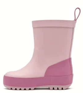 Pink Mid-Calf Rubber Rain Boots for Kids Waterproof Anti-Slip with Pull Tab