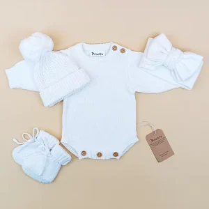 Pinuotu Neonate Baby Clothes Set Plain Suit Custom Preemie Infant Size Private Label Outfit Onesies with Socks Bow Sets Suit