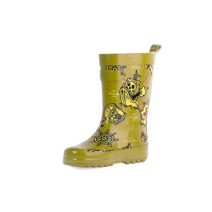 Pirate Printed Knee High Rubber Rain Boots for Kids Winter & Autumn Waterproof & Anti Slip Cotton Lining