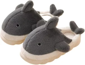 Plush Home Slippers for Boy and Girl Cartoon Shark Animal Cotton Slippers Winter Indoor Warm Soft Thick-soled Shoes