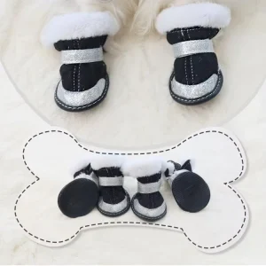 Plush Winter Shoes for Dog Blingbling Windproof Warm Boots for Small Dogs Pet Accessories Supply