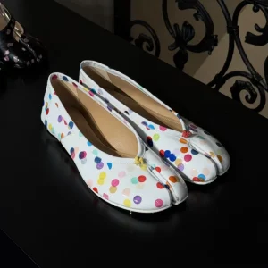 Polka Dot Pig Hoof Toe Split Slip On Summer Ballet Flat Mary Jane Shoes