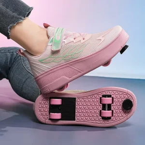Ponerait Thick Soled Sports Walking Shoes for Adults and Kids Resistant to Wear with Small Roller Skates for Boys Girls