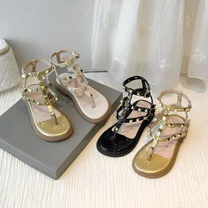 Popular Kids Fashion Shoes Summer Rivet Roman Sandals for Baby Girl