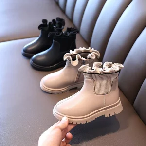 Popular Princess Knitted Ankle Boots for Little Girl Kids Safety Autumn and Winter Warmth Toddler Shoes