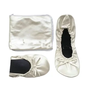 Portable Women Foldable Ballet Flat Slip On Closure Soft Summer Solid Pattern Travel Ballerina Shoes Carrying Purse