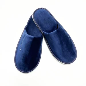Premium Quality Disposable Royal Blue Velvet Slippers for Hotels with Cotton Bag