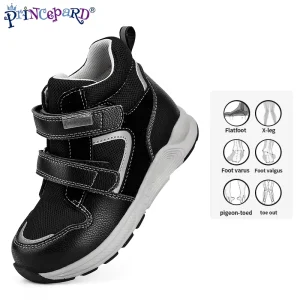Princepard New Arrival Black Leather Sport Shoes Children’s Winter Orthopedic Fashion Corrective Shoes for Kids