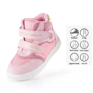 Princepard Orthopedic Girls Kids Fashionable Sneaker Pink Leather Sport Clubfoot Shoes for Flat Foot