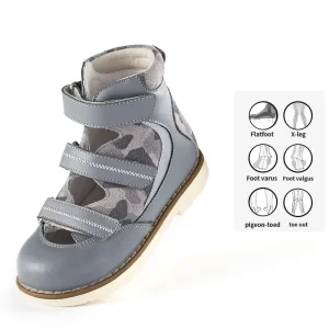 Princepard Toddler Printed Leather Orthopedic Children Sandals with Ankle Support Mesh Lining Spring Unisex Pink Navy Slippers