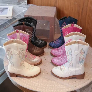 Princess Boots Winter Kids Girls Roman Style High-top Zipper Snow Boots Lined for Warmth Shoes