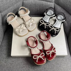 Princess Children’s Girls Sandals Soft Sole Bowknot Design Genuine Leather Lining Other Midsole