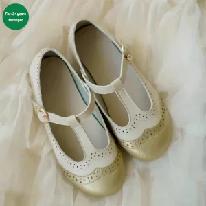 Princess Dance Girl Dress Shoes with Soft T-shaped Splicing Small Leather Anti-slip Hollowed Single Shoe