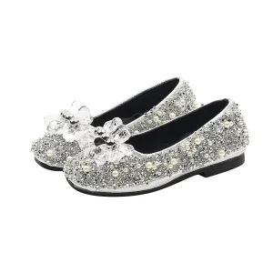 Princess Dance Shoes for Girls Kids and Toddlers Flower Rhinestone Performance Flat Heels Mary Jane Style