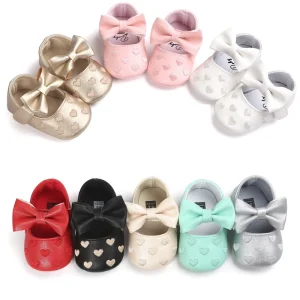 Princess Dress Shoes Sweet Bow Infant Prewalker Soft Sole Pu Baby Girls Shoes