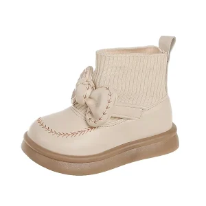Princess Girls Leather Boots Fashion Trend Bow knot Winter Children Shoes Rubber Sole Ankle Soft Kids Designer Boots