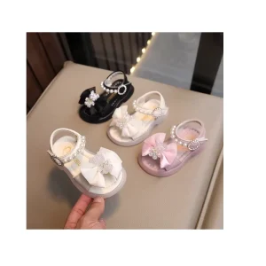 Princess Girls Sandals Bow knot Toddler Barefoot Shoes Kids Footwear Fashion Pearl Children Baby Wedding Sandals
