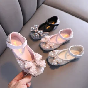 Princess Kids Shoes Mixed in Bulk New Style Bridal Flat Children Shoes for Weddings Bow Knot Girls Evening Dress Shoes
