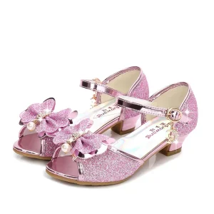 Princess Party Kids Sandals Shoes Girls Dance Casual Glitter Children High Heel Girls Shoes Butterfly Knot Rhinestone Sandalias