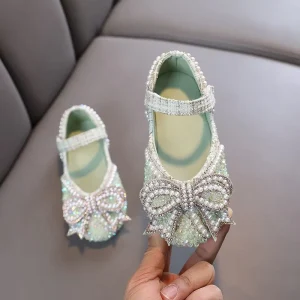 Princess Retro Dance Kids Shoes with Bow Floral Pattern Hook and Loop Closure