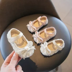 Princess Shoes for Baby Girls Aged 1-3 Soft Sole Toddler Walking Leather Shoes