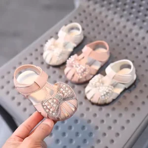 Princess Soft Sandals for Baby Girls 1-2 Years PU Upper Non-Slip Slip-On Closure Rubber Insole Spring Autumn Toddler Shoes