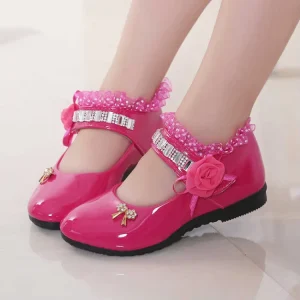 Princess Style Black Leather Dress Shoes for Girls Big Children and Babies for Summer Parties and Occasions
