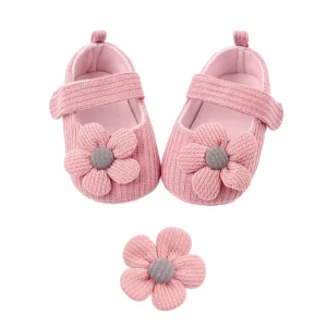 Princess Style Cotton Knitting Flower Newborn Baby Shoes Soft Soled Anti-Slippery Kid’s Shoes Bow Detail for Boys Girls Winter