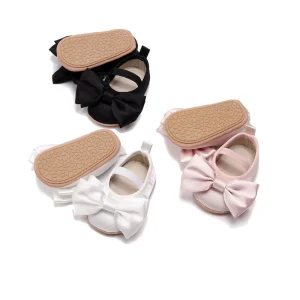 Princess Style Solid Big Bow Dress Shoes for New Born Baby Girls 6-12 Months Light Feature Stepping Shoes