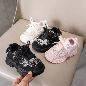 Princess Styles Children’s Black Casual Shoes Beautiful Kids White Sports Footwear Fashion Cute Girls Pink Sneakers