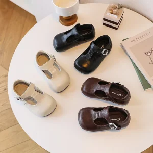 Princess T Strap Microfiber Leather Children’s Flats Girls 4 6Y Spring Autumn Kids Toddler Mary Janes Hook Loop Rubber Sole