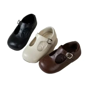 Princess T Strap Microfiber Leather Children’s Flats for Boys Girls Spring Kids Toddler Mary Janes Dancing Buckle Strap for