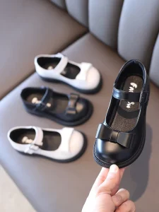 Princess style Korean Style Girls Shoes Spring autumn New Arrival Preppy style Black Artificial PU Kids Pumps Hook