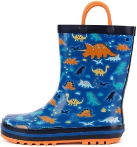 Printed Dino Waterproof Easy On Rubber Rain Boots for Kids