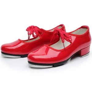 Professional Kids Girls Child Red Black Tap Dance Shoes