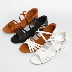 Professional Latin Dance Shoes Girls Low Heel Satin Latin Shoes