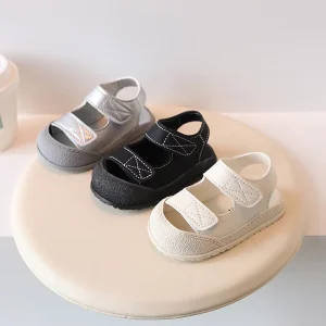 Protective Kids Leather Sandals Girls Fashion Footwear for Boys and Girls New Design Baby Toddler School Shoes Black