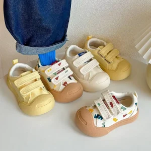 Protective Round Toe Cute Baby Boys Canvas Shoes Fashion Black Children’s Casual Footwear Cartoon Soft Kids Sneakers