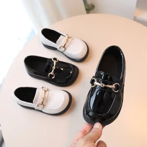 Pu Leather Mary Jane Shoes for Kids Fashion Black and White Girl Party Uniform Shoes New Styles Children’s Dress Shoes