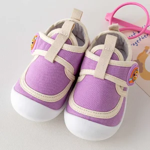 Purple Baby Canvas Shoes Soft Flexible Non-slip Sole Hook-and-loop for Toddlers with Custom Logo