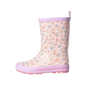 Purple Flow Printing Children’s Waterproof Shoes Toddler Nature Rubber Rain Boots
