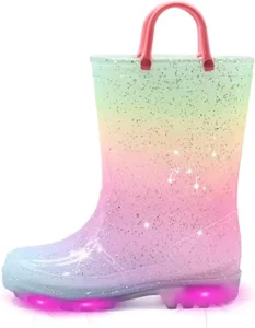 Pvc Children Light Rain Boots with LED Light Pull Handle Printed Waterproof Rain Boots