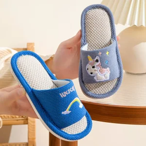 Quiet Kids Summer Opening Summer Linen Slippers Non-slip Sole Sandals Cartoon Indoor Slippers
