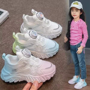 RTS New Arrival Children’s Breathable Sports Spring New Fashionable Single Shoes Mix Rotating Button Kids Running Shoes