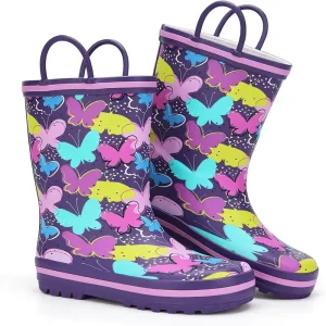 Rain Boots Kids Waterproof Rubber Mid-Calf with EVA Midsole and Cotton Lining for Boys and Girls in Fun Pattern